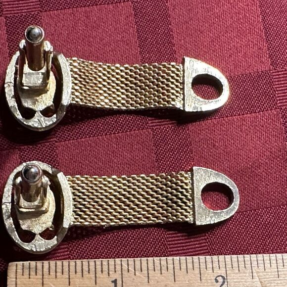 Vintage Mesh Wrap Around Gold Tone Cuff Links Blue Stone - Picture 6 of 7